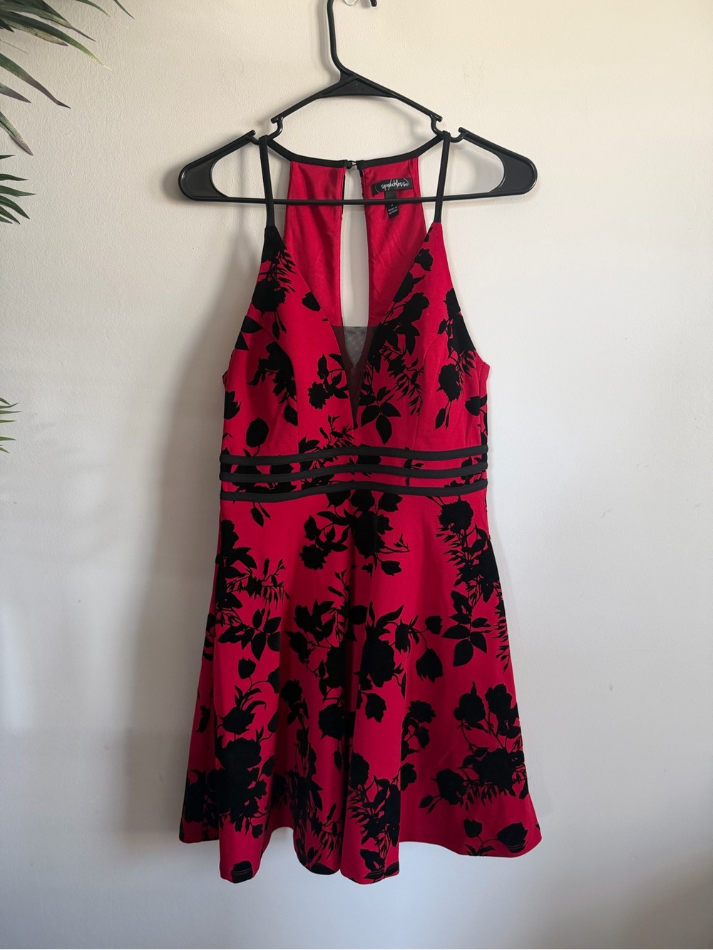 Speechless Red and Black Floral Midi Dress with Strappy Waist